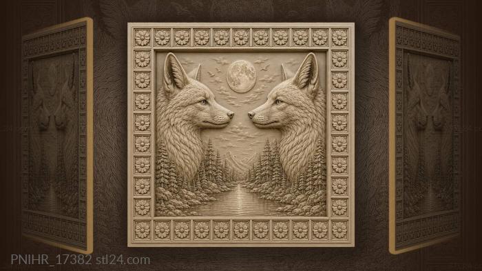 Foxes and moonlit forest scene 3d STL model