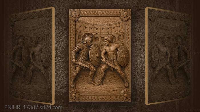 Bare-chested gladiator challenges armored opponent 3d STL model