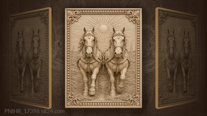 Sunburst above powerful harnessed horses 3d STL model