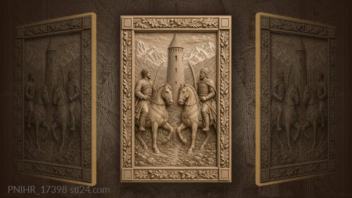 Horsemen duel before mountain tower 3d STL model