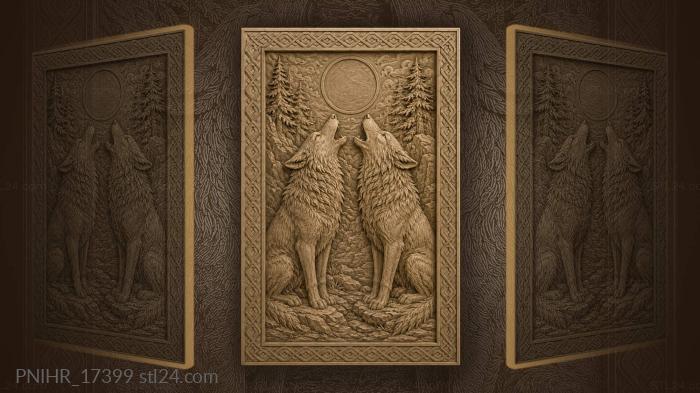 Two wolves howl beneath the pines 3d STL model