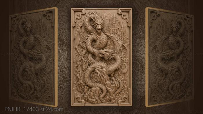 Two dragons entwined on a rocky base 3d STL model