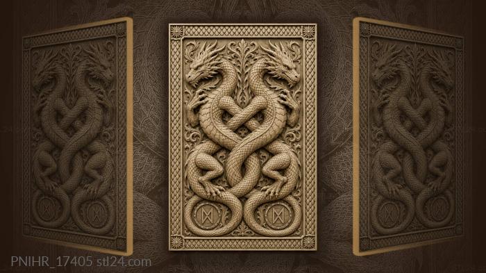 Serpents entwined above two round medallions 3d STL model
