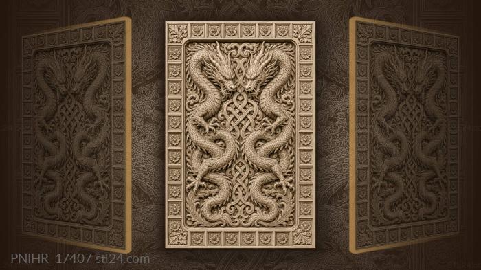 Two dragons guarding a woven knot 3d STL model