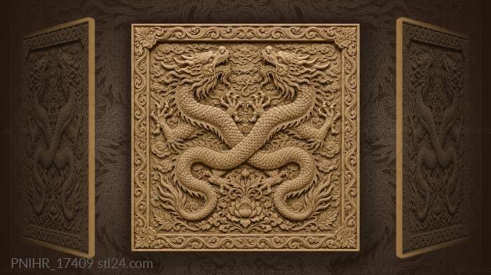 Maned dragons above a floral motif 3d STL model