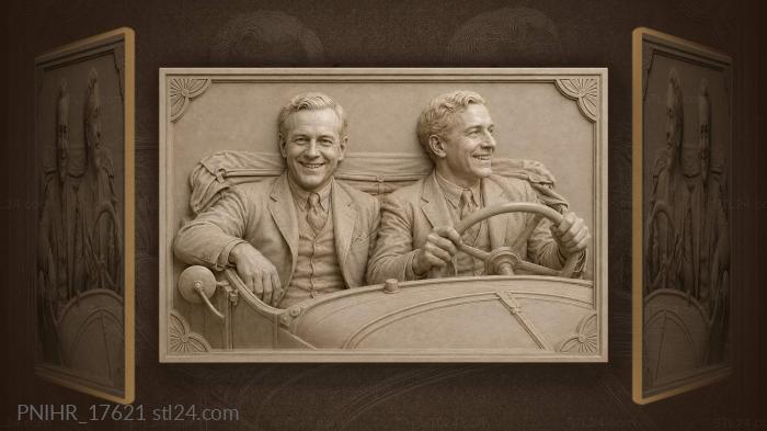 Vintage car with smiling gentlemen 3d STL model