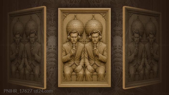 Focused men with futuristic microphones 3d STL model