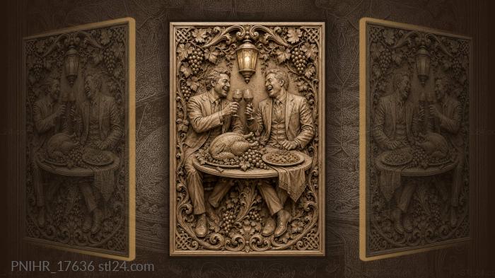 Two suits toasting over a roast turkey 3d STL model