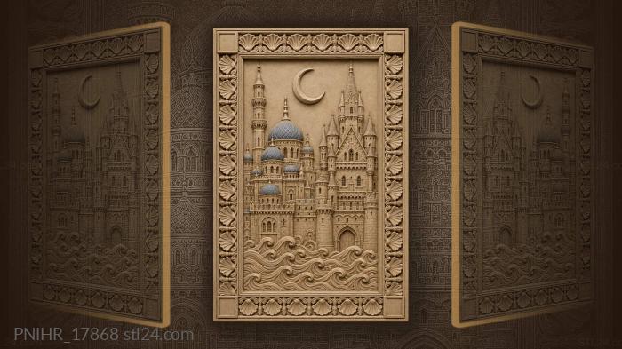 Eastern city with castle and moon 3d STL model