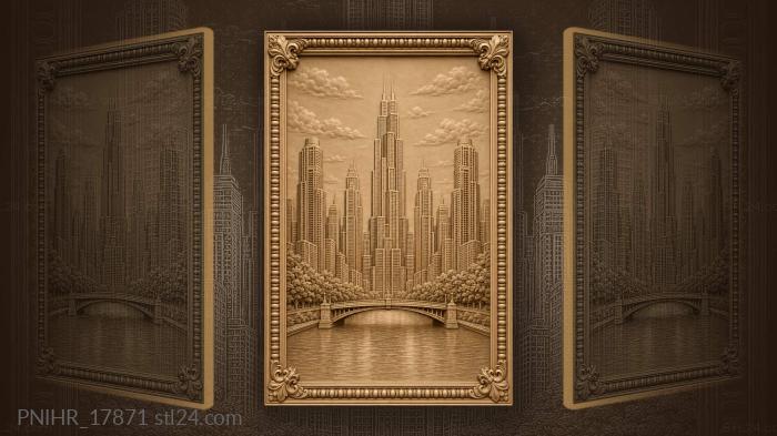 Bridge and trees before tall towers 3d STL model