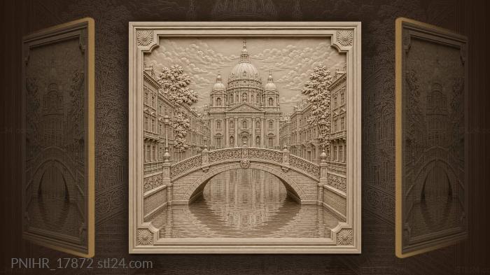 Cityscape with domed building and bridge 3d STL model