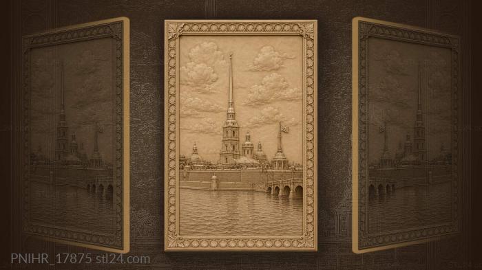 Fortress spire above water and bridge 3d STL model