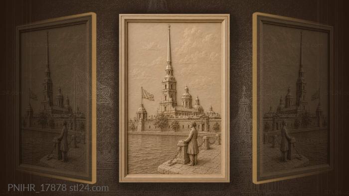 Figure on embankment below flag and spire 3d STL model