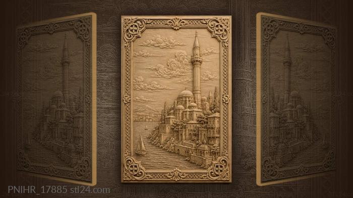Coastal city with slender minaret 3d STL model