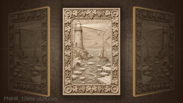 Lighthouse by sea volcanic peaks 3d STL model