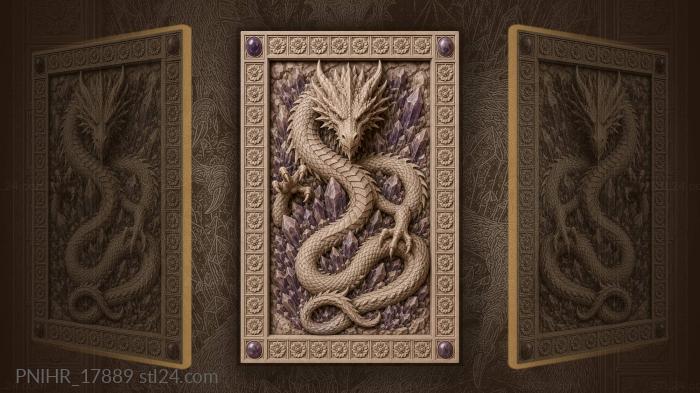 Dragon among amethyst crystals 3d STL model