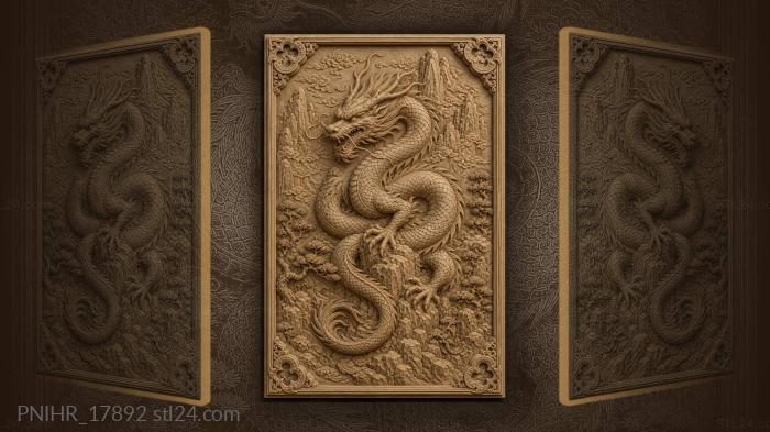Dragon on rocks below mountain peaks 3d STL model