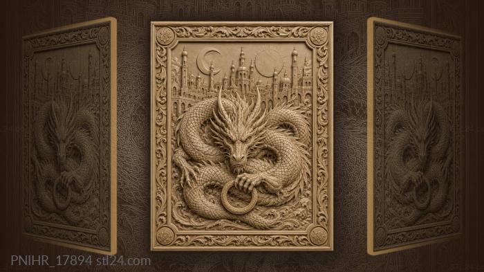 Ring in its claw above a minaret city 3d STL model