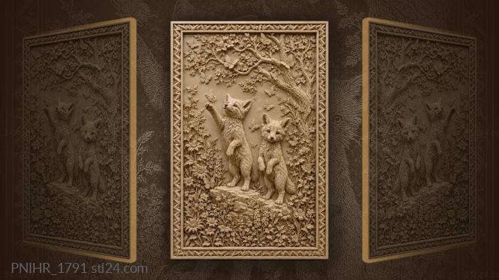 Fox cubs wildflowers butterfly tree 3d STL model