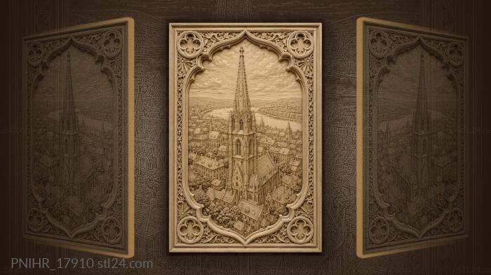 Cityscape with church and river 3d STL model