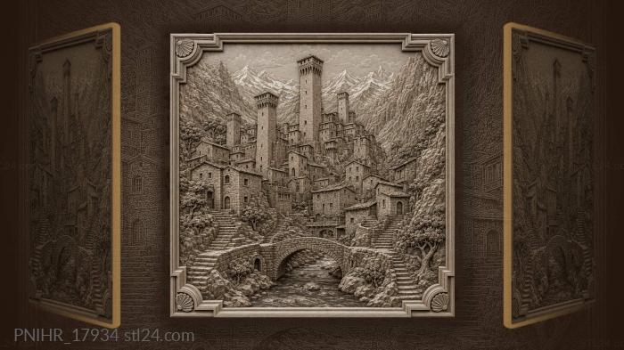 Medieval village in mountain valley 3d STL model