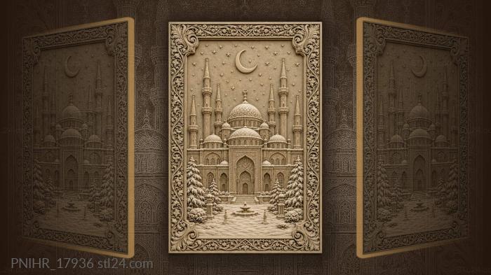 Islamic mosque with crescent moon stars 3d STL model