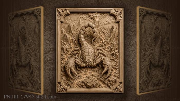 Scorpion raising claws beside flowing lava 3d STL model