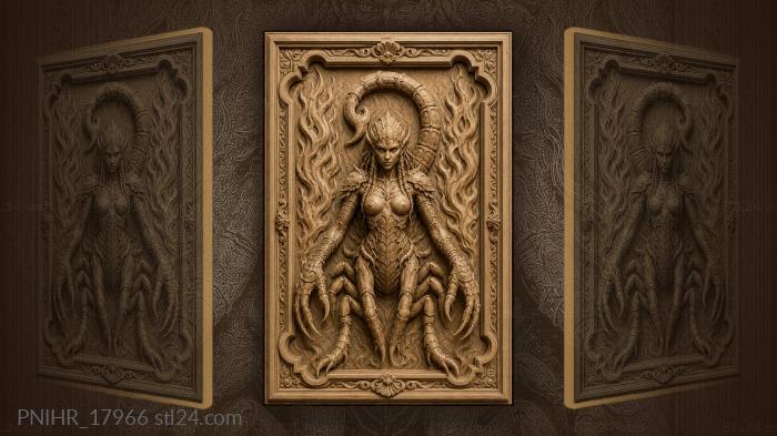 Two flame shapes flanking the scorpion 3d STL model
