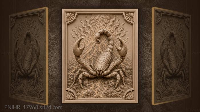 Scorpion and volcanic fire scene 3d STL model