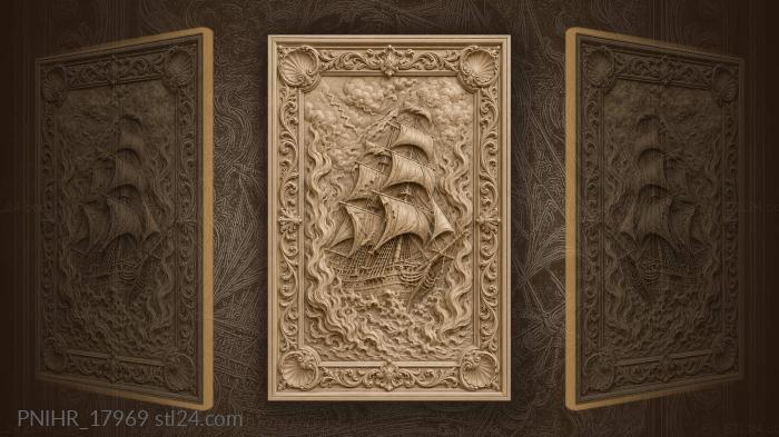Sailing ship among rising flames 3d STL model