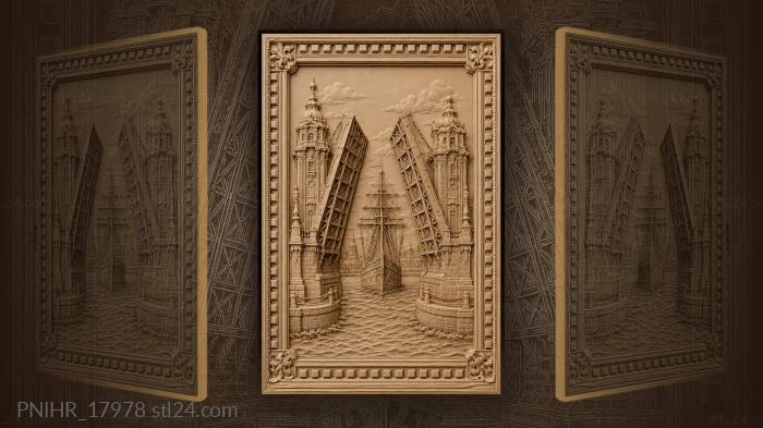 Raised drawbridge and passing ship 3d STL model