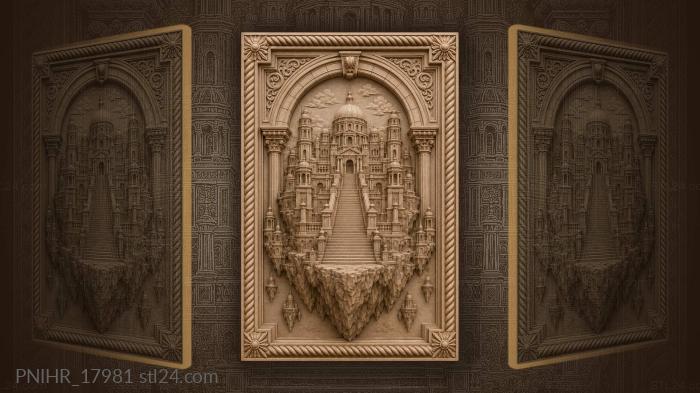 A stone arch and stairs to a floating city 3d STL model