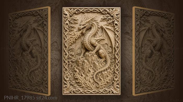 Crimson wyrm ignites rocks below 3d STL model