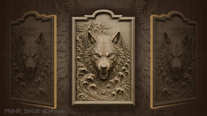 Wave rising toward wolf below mountains 3d STL model