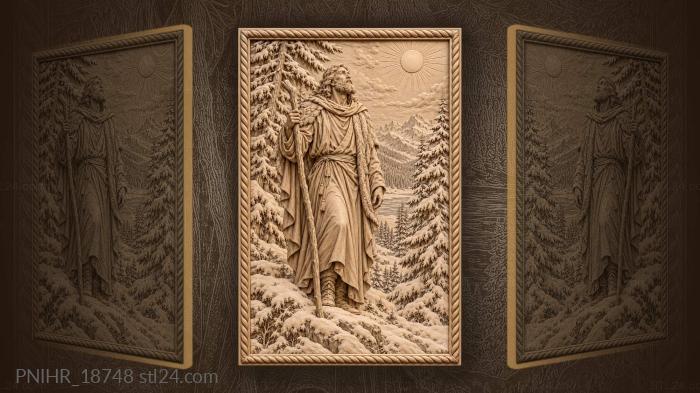 Staff bearer in a snowy sunlit forest 3d STL model