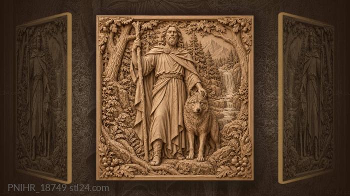 Wolf at the side of a staff bearer 3d STL model