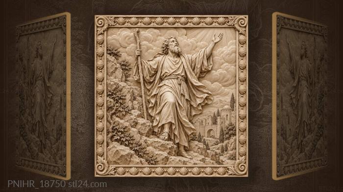 Prophet descending a rock with his staff 3d STL model