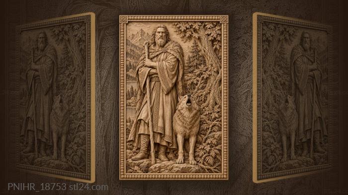 Howling wolf at the feet of a hermit 3d STL model