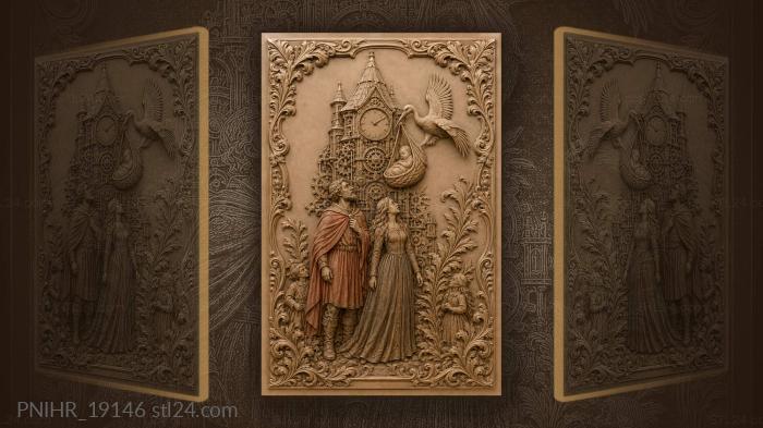 Clock tower stork with baby 3d STL model