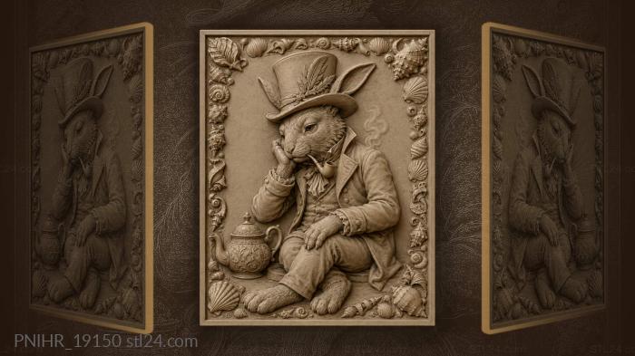 Pensive rabbit with pipe and teapot 3d STL model