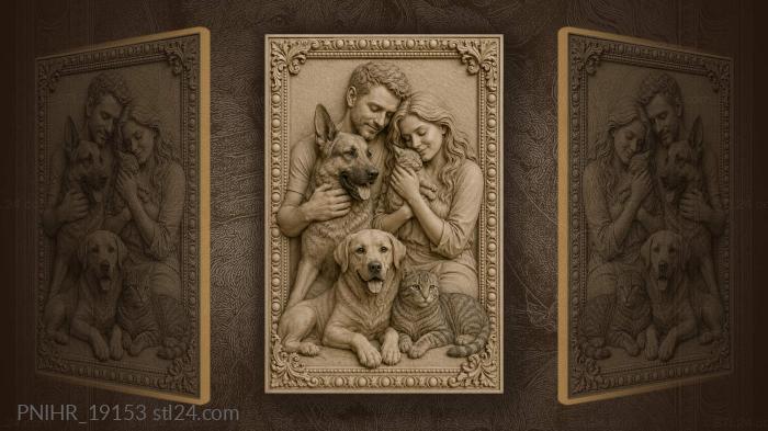 Loving couple with loyal companions 3d STL model