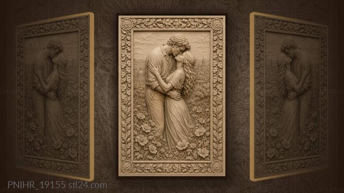 Kiss above flower field near city 3d STL model