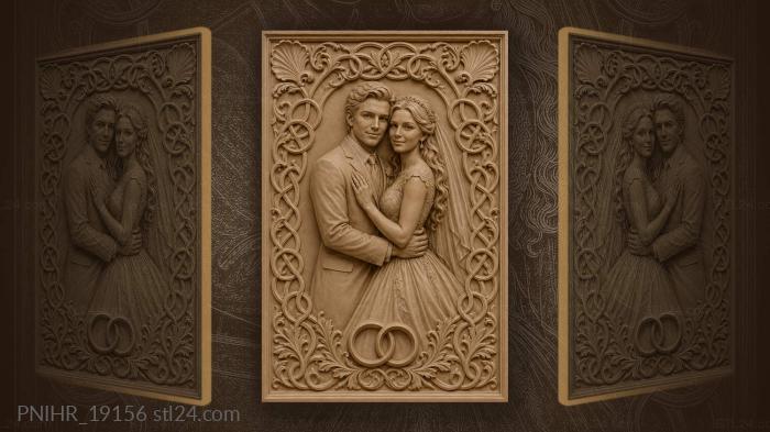 Wedding couple rings floral frame 3d STL model