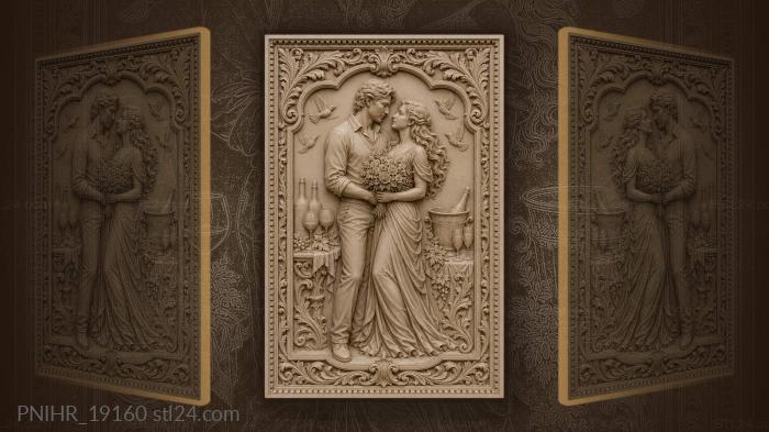 Loving couple with wine and flowers 3d STL model