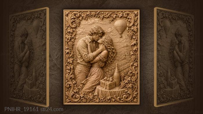 Romantic embrace with balloon and gifts 3d STL model