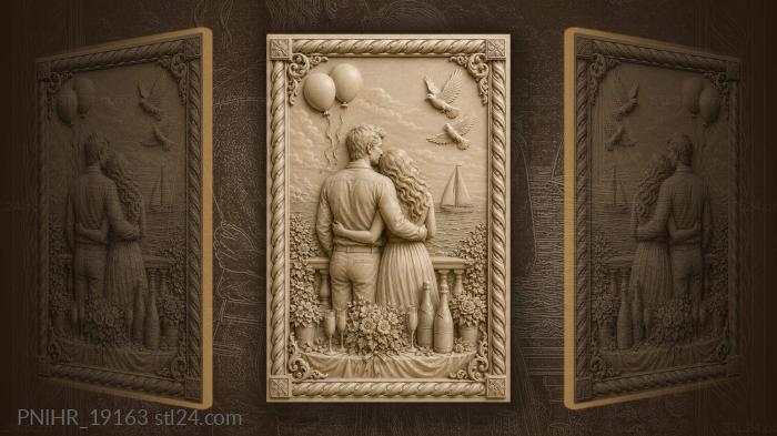 Loving couple seaside romance balloons 3d STL model