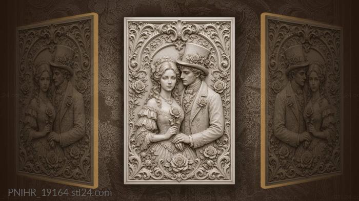 Victorian couple with roses and butterflies 3d STL model