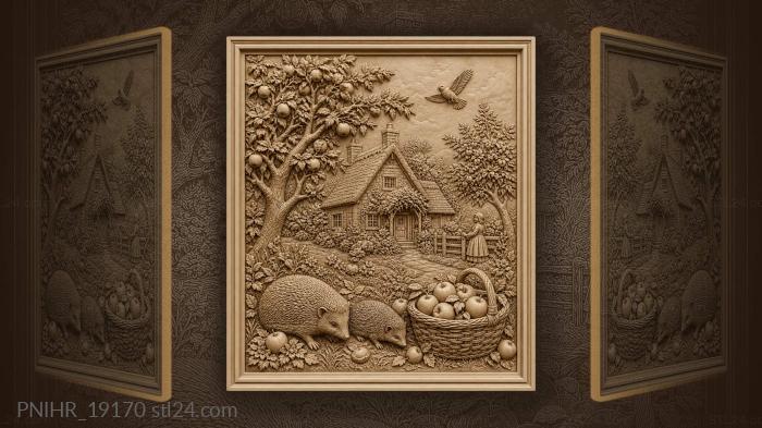 Apple orchard cozy cottage hedgehogs 3d STL model