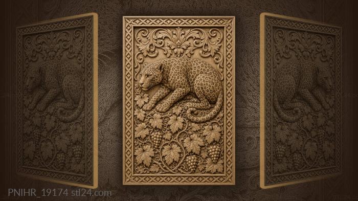 Leopard among grapevines floral border 3d STL model