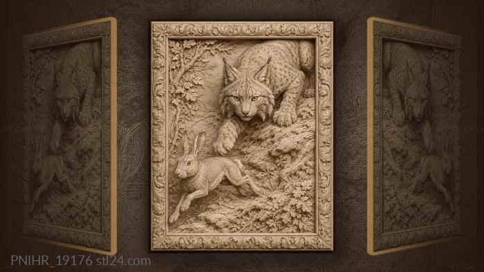 Lynx hunting swift hare below 3d STL model